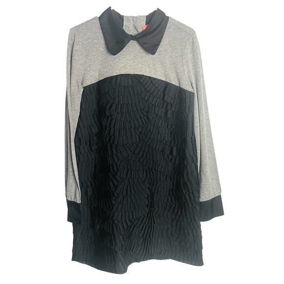 Manoush Layered Ruffle Dress Womens L Black Gray Two-Tone Long Sleeve Quilted - Picture 1 of 10